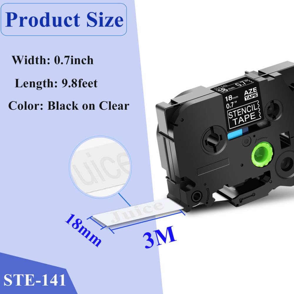 Nastro stencil 0,7 pollici 18 mm Confezione da 5 compatibile con cartuccia nera STE 141 per stampante di etichette PT300