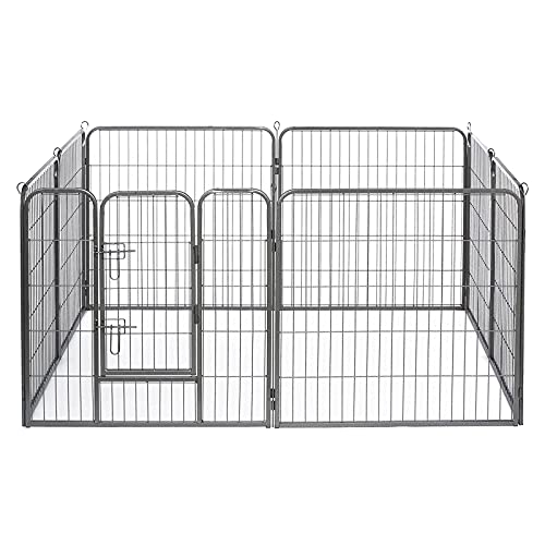 lionto Freigehege für Welpen & Kleintiere aus robustem Metall, 80x80 cm, erweiterbares Welpengitter für Wohnung, Hundezaun für den Garten inkl. Tür mit Verriegelung, witterungsbeständig, 8 Elemente