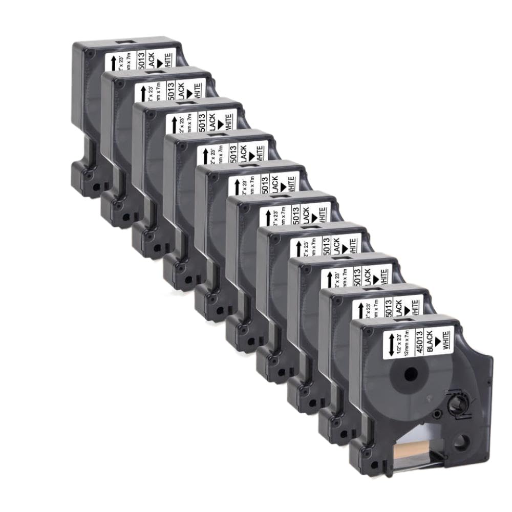 Cinta de Etiqueta D1 de 12 mm 5-10-20pk 45013 45018 45010 45023 Compatible con LaborManager 160 280 350 Impresoras Cinta Adhesiva para etiquetar(10PK Black on White)