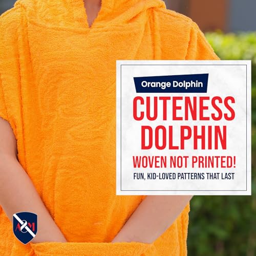 Image of ALLEN & MATE 100% Cotton Kids Hooded Surf Poncho Changing Robe, Quick Absorbent Wearable Swim Towel Boys & Girls, 6-13 Years