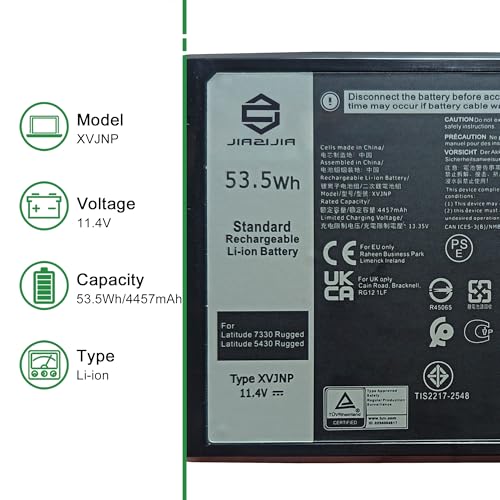 Image of XVJNP 451-BCWQ Laptop Battery Replacement for Dell Latitude 5430 7330 Rugged Extreme Pro Rugged 14 RB14250 13 RA13250 P148G P149G Series G6M0W 0G6M0W 6JRCP 06JRCP 0M0TN3 KD1CT 11.4V 53.5Wh