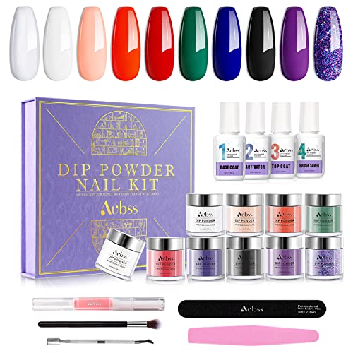 Aubss 21Pcs Dipping Powder Nail Kit - 10 Colors Dip Nail Kit, Wedding Party Dipping Powder Colors Kit, Dip Powder for French Nail Art Nail Manicure Kit Salon DIY Home, No Nail Lamp Needed