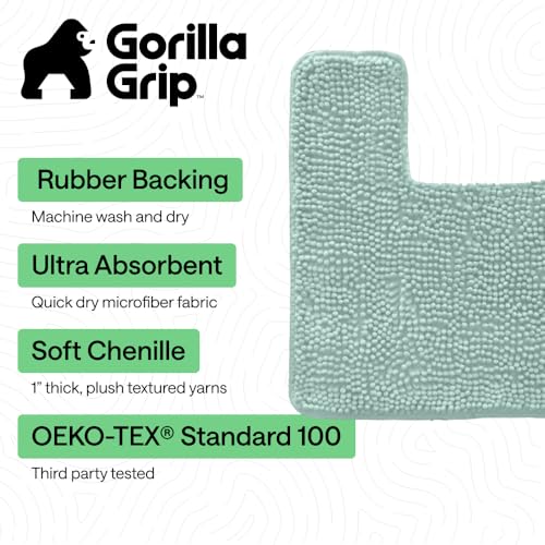 Image of GORILLA GRIP Bathroom Rug Sets, Soft Chenille 2 Piece Area Rugs Set, Toilet Base Mat and 30x20 Carpet, Absorbent Microfiber Washable Mats Dry Quickly, Home Decor and Bath Room Accessories, Seablue