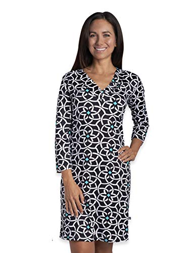 Banana Boat Women's UPF 50+ V-Neck Long Sleeve Floral Dress - UV Sun Protection | Lightweight Summer Outdoor Activewear for Beach, Fishing, Tennis (Sparkling Daisy, M)
