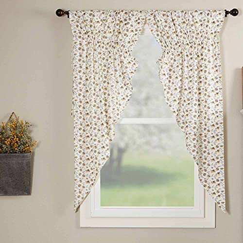 Piper Classics Morning Meadow Floral Prairie Curtain Swags 63 Long Mustard and Yellow Printed Flowers on an Off White Quilt Farmhouse Country Cottage Vintage Boho