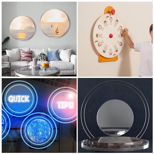 Image of CertBuy 4 Pieces 1 /4 inch Round Plexiglass Sheet 12 Inch Diameter Clear Acrylic Circle Round Cake Disk Round Acrylic Backdrop for Glass DIY Project Picture Frame Paintings Art Craft