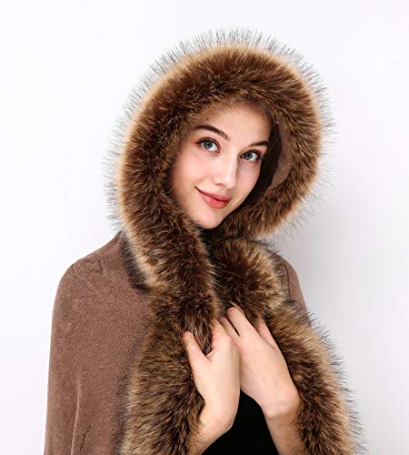 Faux Fur Shawl Hooded Cape Wrap Stole Shrug Bridal Winter Wedding with Hook - Thumbnail 5