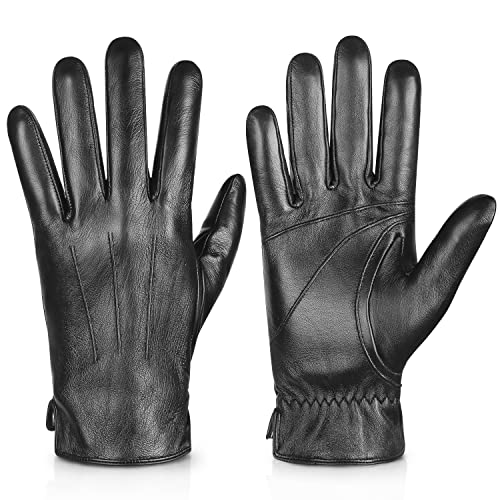 Image of Alepo Genuine Sheepskin Leather Gloves for Men, Winter Warm Touchscreen Texting Cashmere Lined Driving Motorcycle Gloves