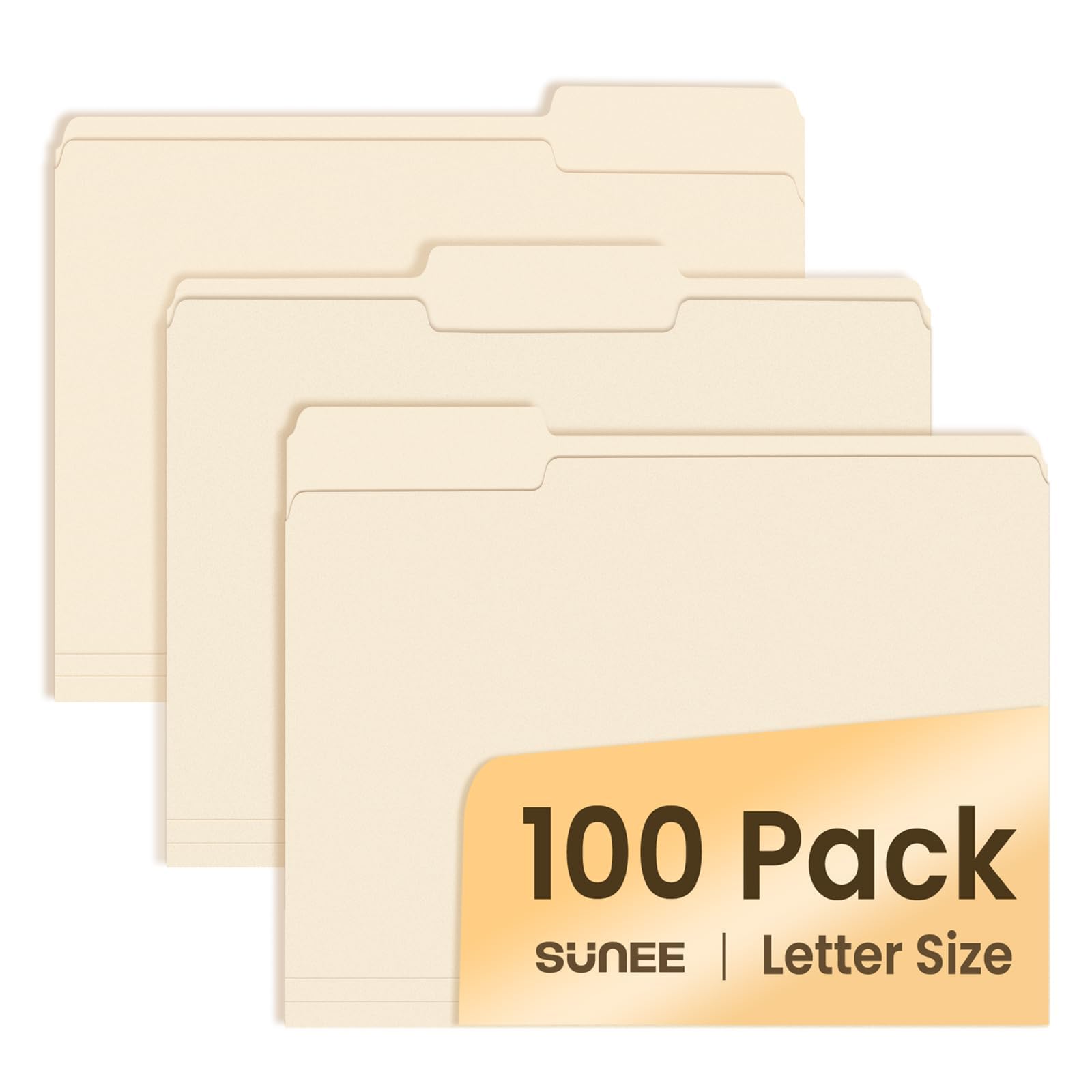SUNEE Manilla Folders Letter Size (8.5 x 11 inches),100 Per Box, 1/3 Cut Tab for Easy Labeling and Organization, Durable Standard Paper for Home, Office, School Filing
