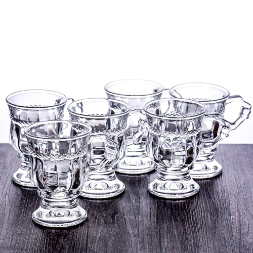 Binsakao TURKISH TEA CUPS With Handle, 5 Oz Footed Glass Coffee Mugs thumb #7
