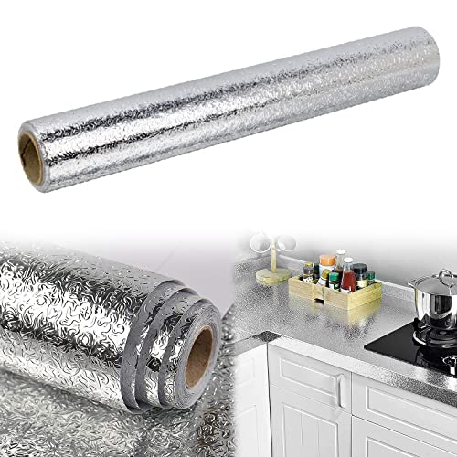 Feuille Aluminium Autocollant de Cuisine,Cuisine Autocollants,Cuisine Aluminium Autocollants,Papier Peint Aluminium Imperméable,Papier D'aluminium Autocollant, Ménage DIY Décor Outils,0.3*2M Cover