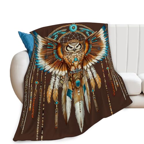 Owl Blanket Native American Decor Throw Blanket Super Soft Flannel Lightweight Fluffy Plush Fuzzy Fl