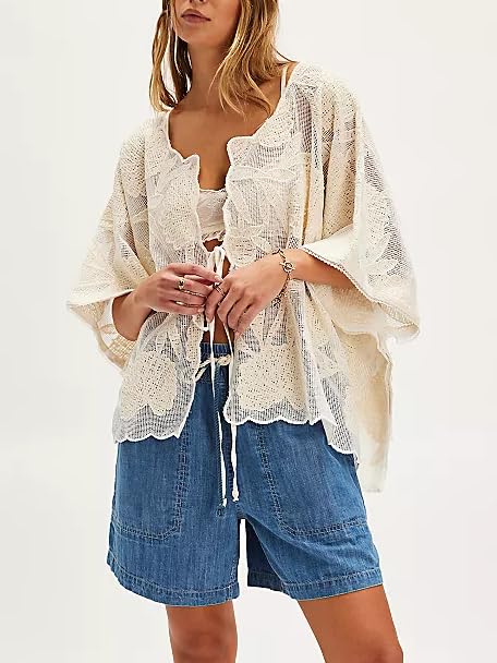 Y2k Front Tie Tank Top for Women Boho Sleeveless Ruffle Hem Crop Cami Tops Flowy Lace Trim Embroidered Babydoll Tops3