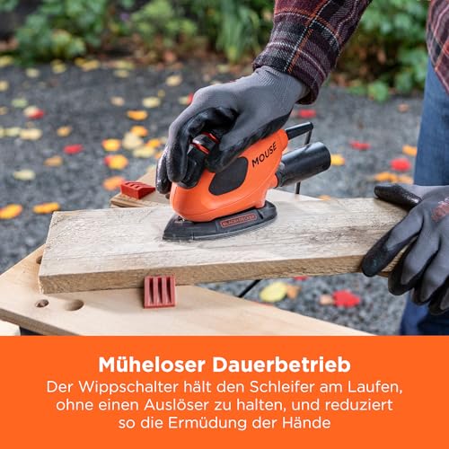 BLACK+DECKER Dreieckschleifer Mouse für staubfreies Schleifen (55 Watt Schleifmaschine, Schleifplatte 133 x 95 mm, Schleifen/Polieren, inkl. Schleifpapiere + Fingerschleifpapier) BEW230BCA – Bild 6