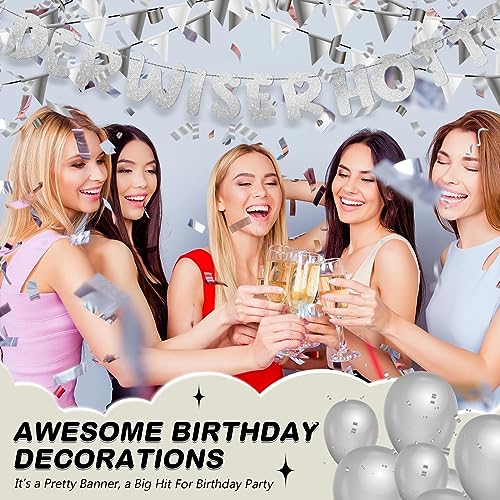 Image of Fulmoon Set of 3 Pre Strung Older Wiser Hotter Glitter Banner Funny Birthday Banner for Women 30th 40th 50th 60th 70th 80th Birthday Party Decorations Sign Gift(Silver)