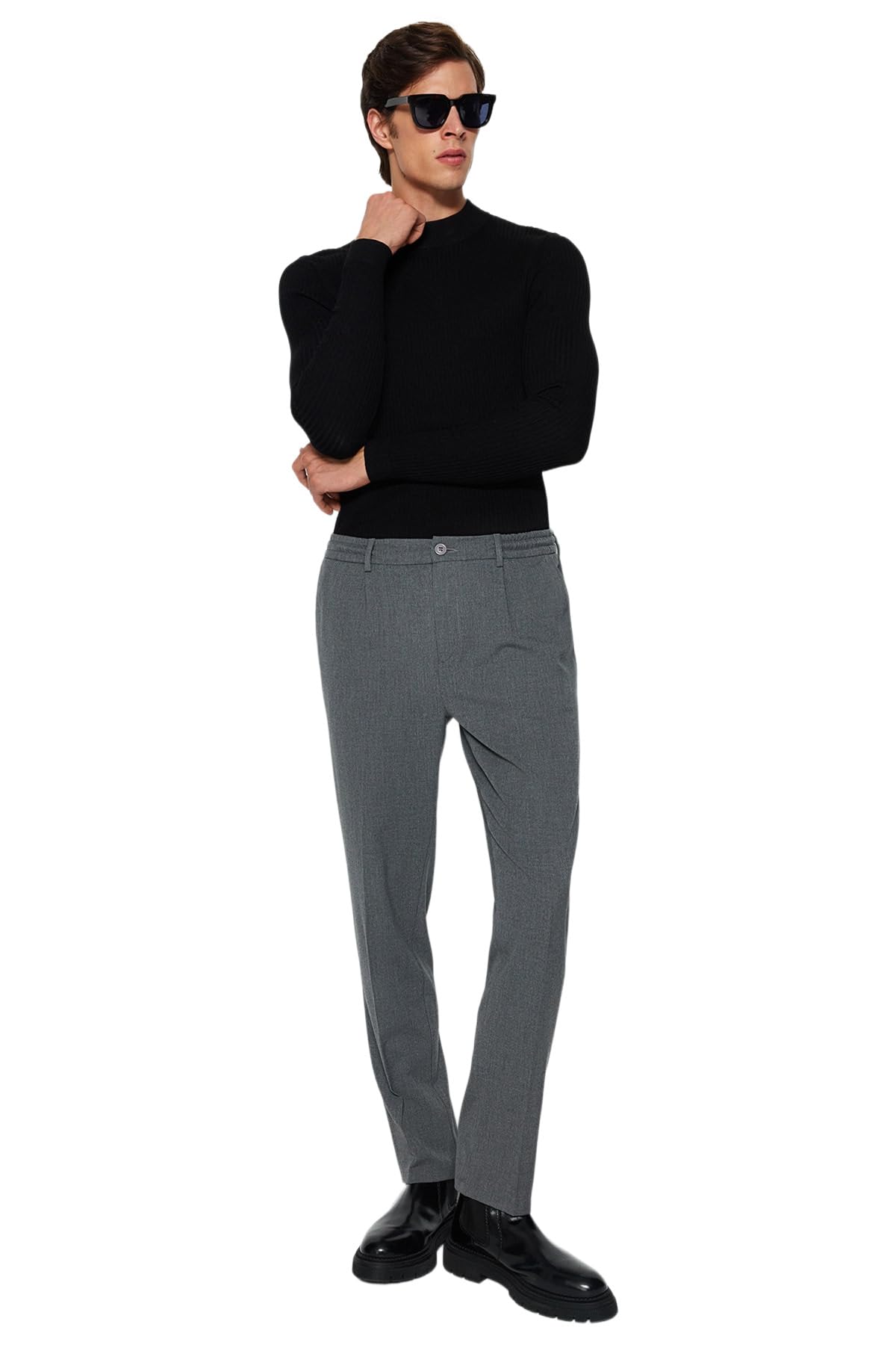 Trendyol Herren Dark Grey Men's Gerade Schlank Nor Taille Hose Pants, 40