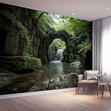 Natur Fototapete Grünanlagen Wasserfälle Dschungel Tapeten Fototapeten Modern Wandtapete, 350 x 256 cm Vliestapete Wandtapete für Wohnzimmer Schlafzimmer Kinderzimmer Wanddeko