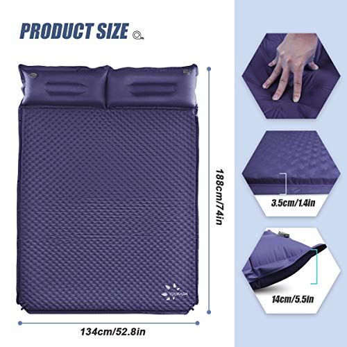 YOUKADA Sleeping-Pad Foam Self-Inflating Camping-Mat for Backpacking Sleeping Pad Double Sleeping Mat Camping Pad 2 Person Camping Mattress with Pillow for Hiking Camping Gear (Navy, Large) - Thumbnail 2