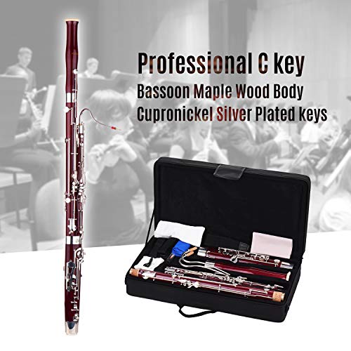 Bassoon,Muslady C Key Maple Wood Body Woodwind Instrument with Reed Cleaning Cloth Carrying Case