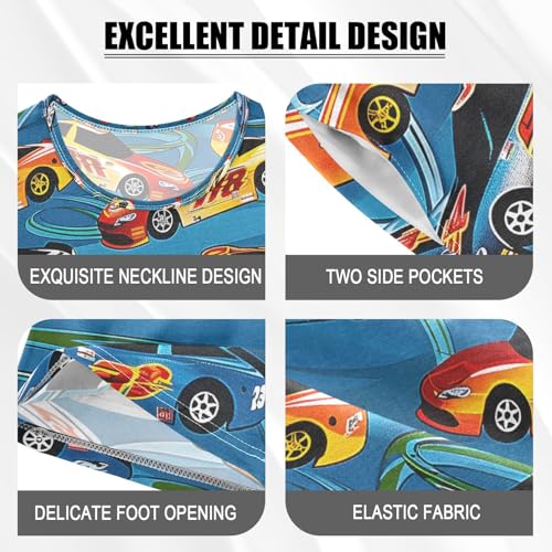 ALAZA Racing Car Blue Pajamas Set Short Sleeve Cotton Sleepwear Summer Pjs 2 Piece 5-14Y4