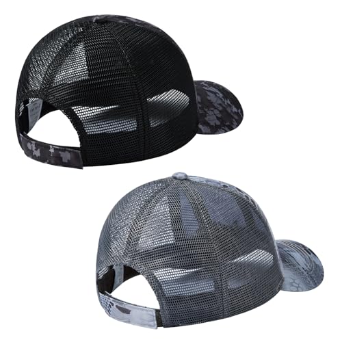 Image of BASSDASH 2 Pack Altimate Fishing Hunting Hat Mesh Back for Men Women Adjustable Baseball Trucker Cap Camo Blaze Orange