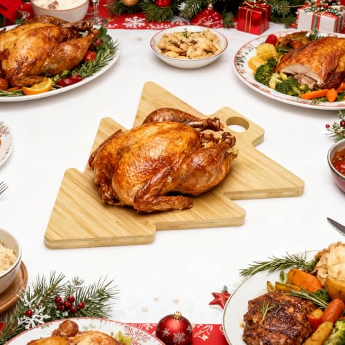 2 pcs tabla de cortar con forma de árbol de Navidad de bambú miniatura 3