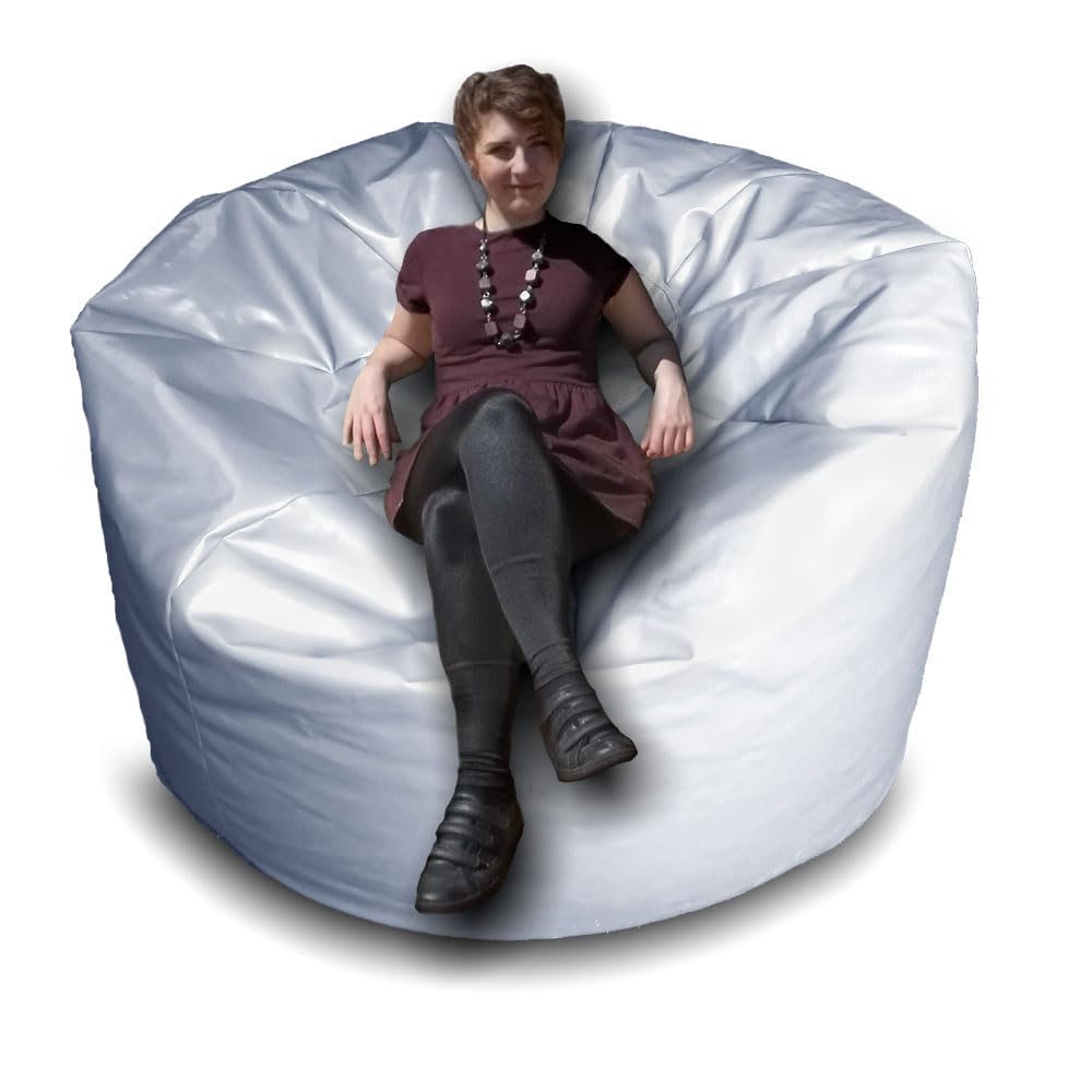 Giant Bean Bag Beanbag, Faux Leather, Gaming Chair Seat, Large Seating Lounger, Couch, Sac for All Ages. Filling Included, Fire Retardant. (Metallic Silver, Jumbo (140 x 140 x 60 cm))