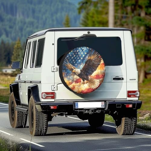 Image of Pensura American Flag Flying Eagle Spare Tire Cover Waterproof Tire Wheel Soft Cover Elastic Wheel Tire Covers Spare Tire Covers for Jeeps, Trailers, RVs, Trucks and SUVs