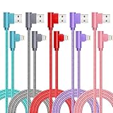 iPhone Charger Cord Right Angle Lightning Cable 6FT 5 Pack 90 Degree Nylon Braid Charging Cord Fast...