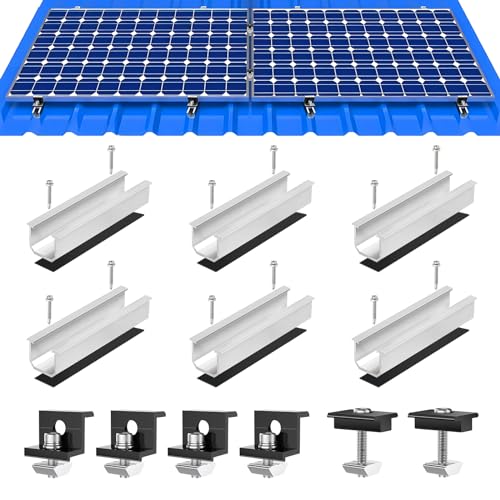 WUFANC Solarmodul Halterung, Photovoltaik Montageschiene Mit 12cm Schienen für Solarmodule, Verstellbare Schwarz Klemmen 30mm Schwarz für 30-35mm Dicke Module, Geeignet für Flachdach und Trapezblech