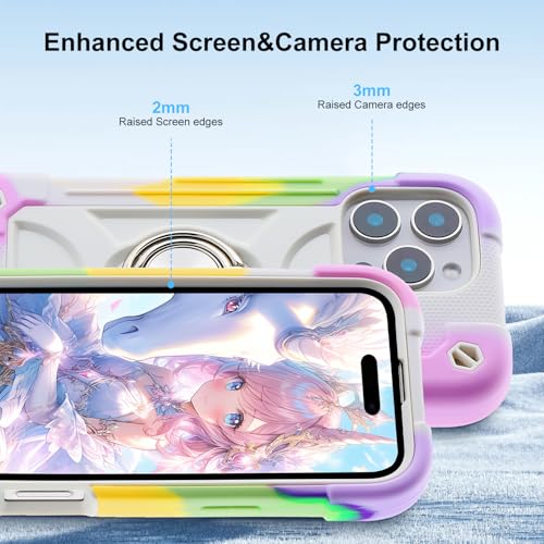 Image of MARKILL Compatible with iPhone Case with Ring Stand, Military Grade Drop Protection Full Body Rugged Heavy Duty Protective Durable Cover iPhone. (Rainbow White, iPhone 16 Pro 6.3 inch)