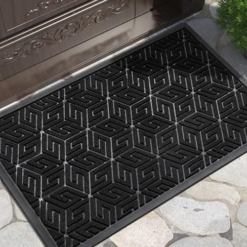 Yimobra Doormat Outdoor Entrance 29.5x17, All-Weather Waterproof Outdoor Mats for Front Door, Non Slip Welcome Door Mat for Patio Proch Outside Entryway Indoor, Black