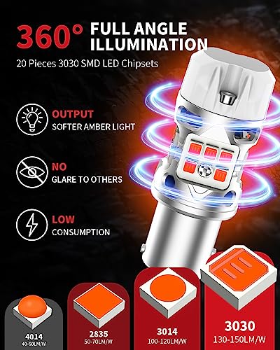 Image of LASFIT T3 1157 LED Bulb Amber Built In Resistor Yellow Turn Signal CANBUS Error Free 500% Bright Blinker 1157A 1157NA 2057 2357 2357A 7528 1034 BAY15D Front DRL Parking Light Anti Hyper Flash(2pcs)
