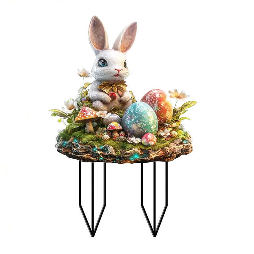 Kobona A Kobon Bunny Garden Stakes, Easter Decorations, Easter Bunny Sculpture For Indoor Nd Outdoor Ornaments, Crylic Courtyard Statue Stake Sign For Outside