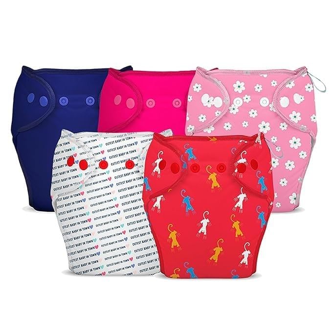 Image of Bumberry New & Improved Smart Nappy All in One Cloth Diaper For New Born Baby | Holds Upto 3 Pees With Extra Absorbtion & 100% Leak Protection For Just Borns - Pack Of 5