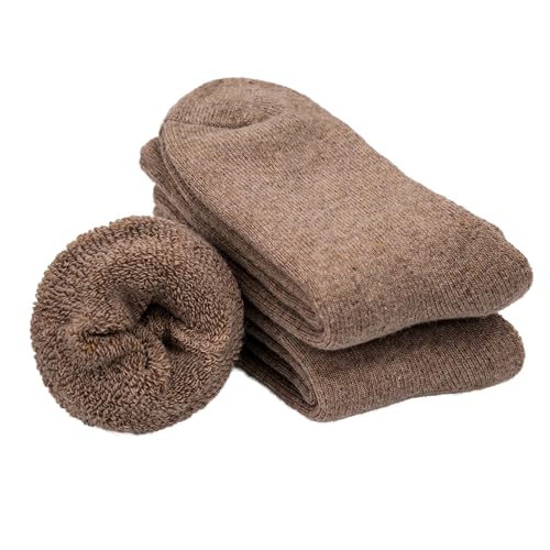 BAYKUORA 2 pares de calcetines gruesos de lana merino 60 % para senderismo, unisex, acogedores, térmicos, para hombres y mujeres, color sólido, cálidos para invierno, Marrón, 5-11