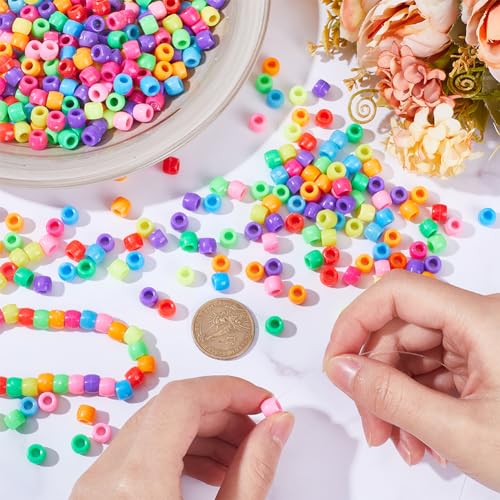 SUNNYCLUE 1000 Mixed Pony Beads, Opaque Plastic Craft Beads 6x8mm, Red, White, Blue, Pink, Yellow, Mixed Colors - Image 3