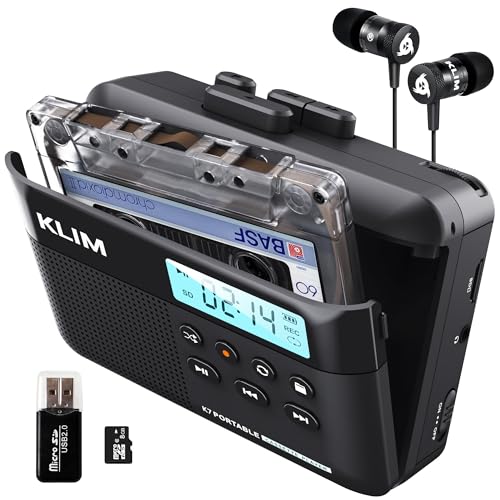 KLIM K7 Cassette Tape Player + Cassette to MP3 Converter + Portable Cassette Player + Built-in Microphone & Speaker + Rechargeable Battery + Earphones + 8GB SD Card