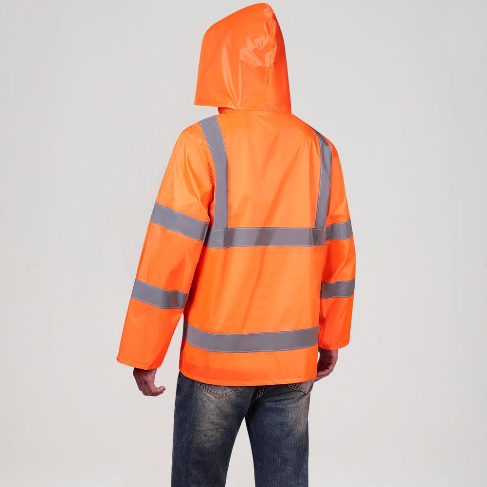 flintronic Veste De Pluie Haute-Visibilité pour Hommes, Imperméable Veste de sécurité avec réflecteurs, Imperméable Légère, Orange