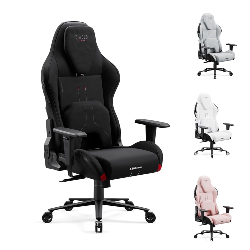 Diablo Gaming Stuhl Stoff X.One Prime – Gamer Stuhl Ergonomisch mit Magnetische Kopfstütze und Kühlender Sitz - Robuste Metallbasis, Höhenverstellbare Armlehnen - Pc Stuhl, Gaming Chair 140 kg