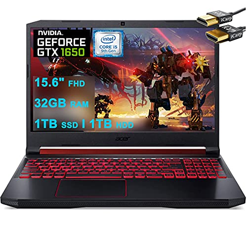 Acer Nitro 5 15 Gaming Laptop 15.6 Full HD IPS 9th Gen Intel 4-Core i5-9300H(Beats i7-7700HQ) 32GB DDR4 1TB SSD 1TB HDD 4GB GTX 1650 Backlit Win 10 + HDMI Cable Acer Nitro 5 15 Gaming Laptop 15.6" Full HD IPS 9th Gen Intel 4-Core i5-9300H(Beats i7-7700HQ) 32GB DDR4 1TB SSD 1TB HDD 4GB GTX 1650 Backlit Win 10 + HDMI Cable