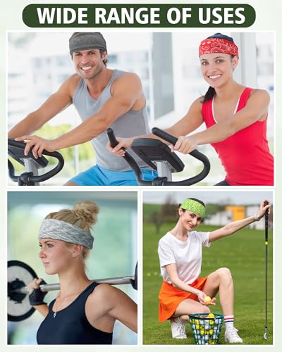 Image of Suhine 18 Pcs Sport Sweatbands Headbands for Men Women Running Workout Headbands Nonslip Sweat Absorbing Sweatband Stretchy Unisex Bandana for Tennis Baseball Football Cycling Yoga