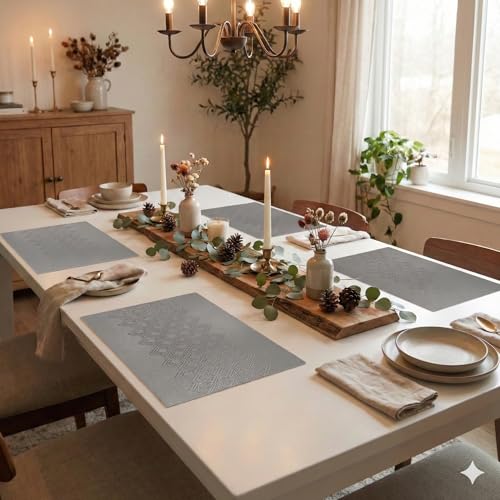 Image of YELONA Placemats Set of 4, Heat-Resistant Woven Vinyl Table Mats, Non-Slip & Washable Dining Tablemats for Kitchen & Dinner Decor, Ash Grey (45cm x 30cm)
