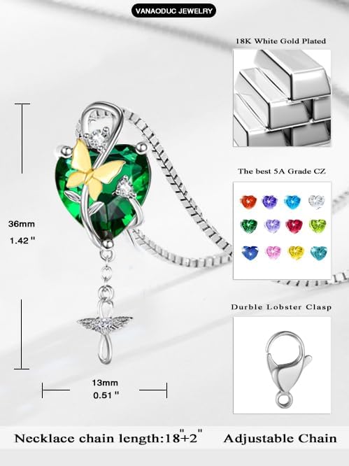 Birthstone Heart Cross Necklace for Women, butterfly Pendant 14K Gold /18K White Gold Womens Necklaces, Jewelry Anniversary Birthday Christmas Gifts for Her Mom Wife - Image 2