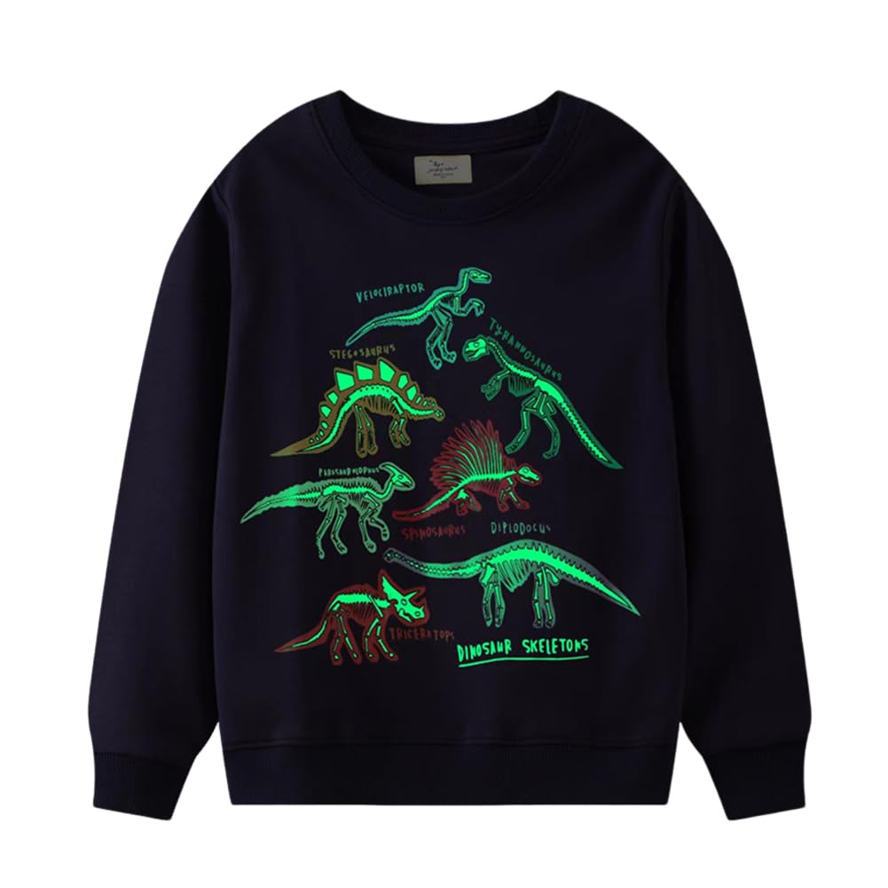 Baby Boy Glow in The Dark Sweatshirt Kids Long Sleeve Cartoon Dinosaurs Sharks Animals Jumper Sweatshirt Tops for 1-7Years
