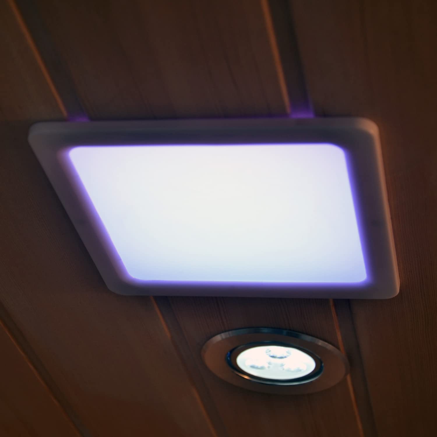 CONCEPT USINE | Cabina per sauna a infrarossi 3-4 posti in legno di tsuga | Calore secco economico | Cromoterapia con 5 lampade | 6 diffusori ceramici + 2 carboni | Stazione LCD | Radio Bluetooth |