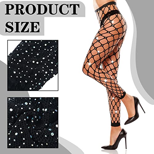 Bencailor 4 Pcs Rhinestone Leggings Fish Net Tights High Waist Leggings Mesh Thigh High Stockings Pantyhose2