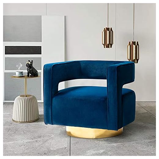 TINA'S HOME Swivel Accent Barrel Chair, Modern Curved Open Back Swivel Accent 3D Barrel Velvet Chair with Gold Metal Base, Club Arm Chair Upholstered Sofa Lounge for Living Room (Navy)
