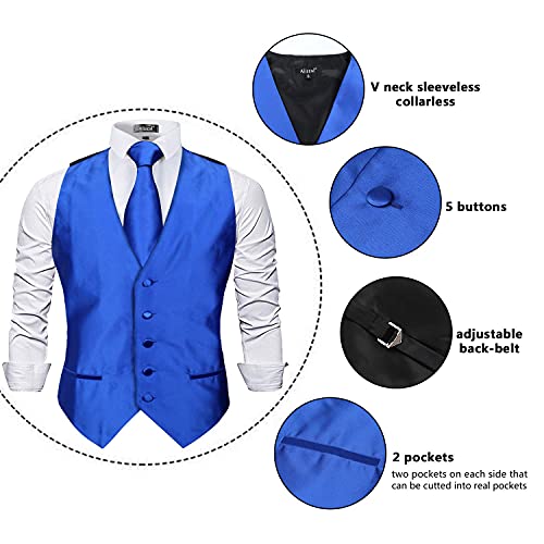 Image of Alizeal Mens Solid Satin Bow Tie Necktie Hanky Cufflinks Waistcoat Set | Elegant Pre-tied for Wedding and Garden Party