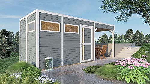 Alpholz Gartenhaus Holz Gerätehaus Unterstand Design Cube Lounge mit Fussboden und Anbau Schleppdach